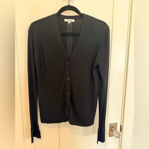 Madewell Merino Wool & Silk Ribbed Snap Cardigan Black XL Lightweight